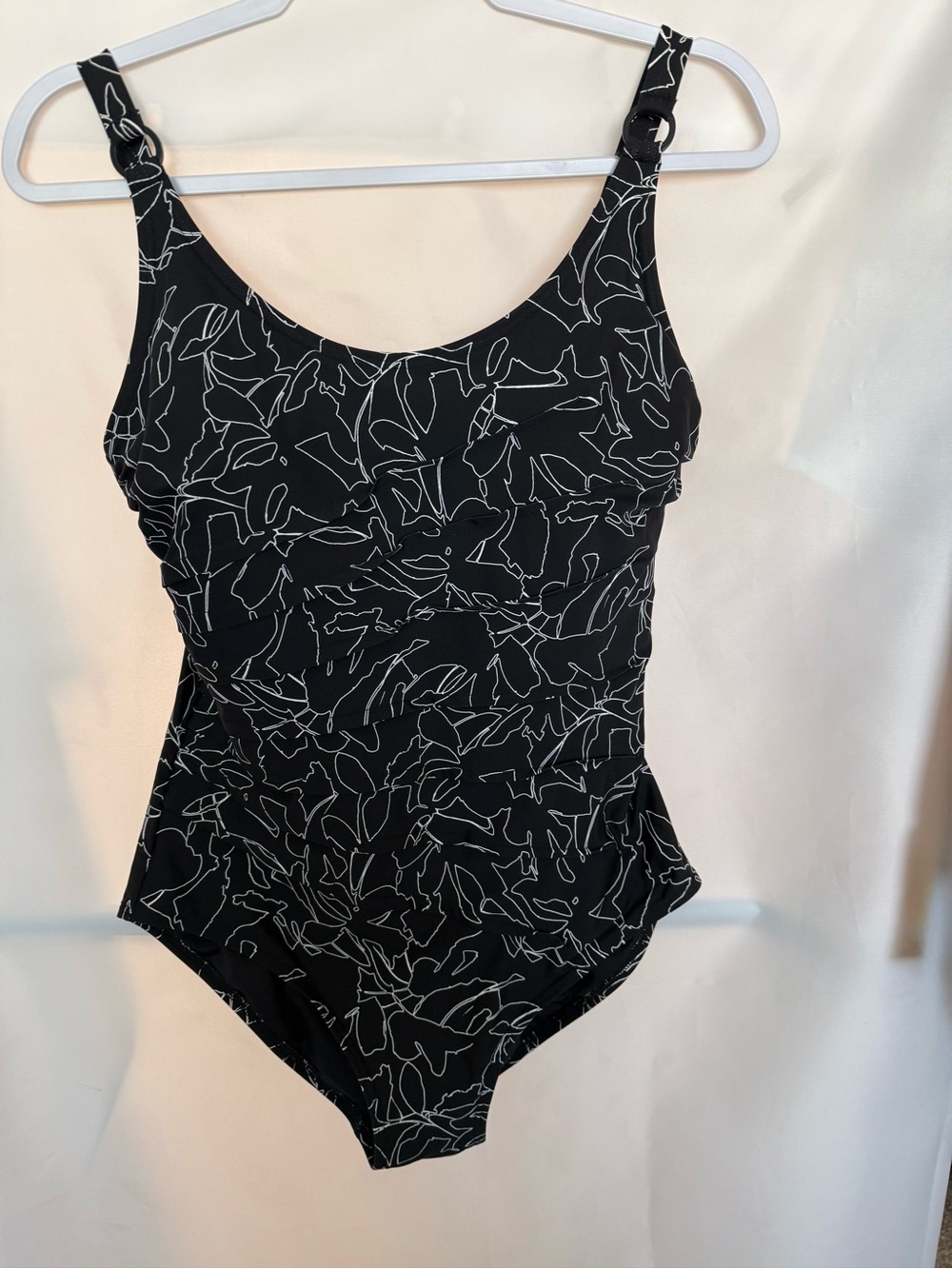 DKNY Black One-Piece Swimsuit with White Abstract Line Print